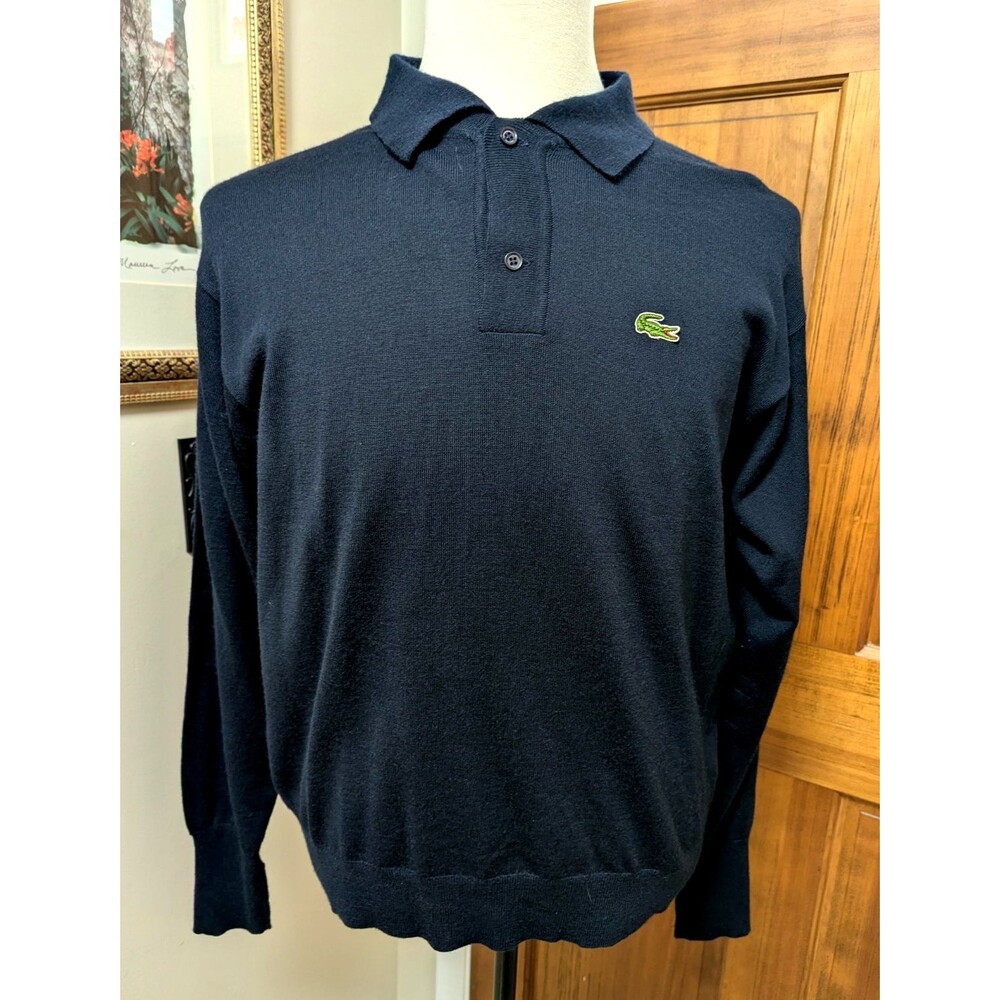 Izod Lacoste Wool Blend Sweater Men's XL Black Long Sleeve Vintage